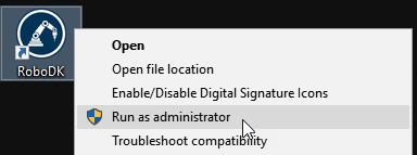 Run RoboDK as administrator